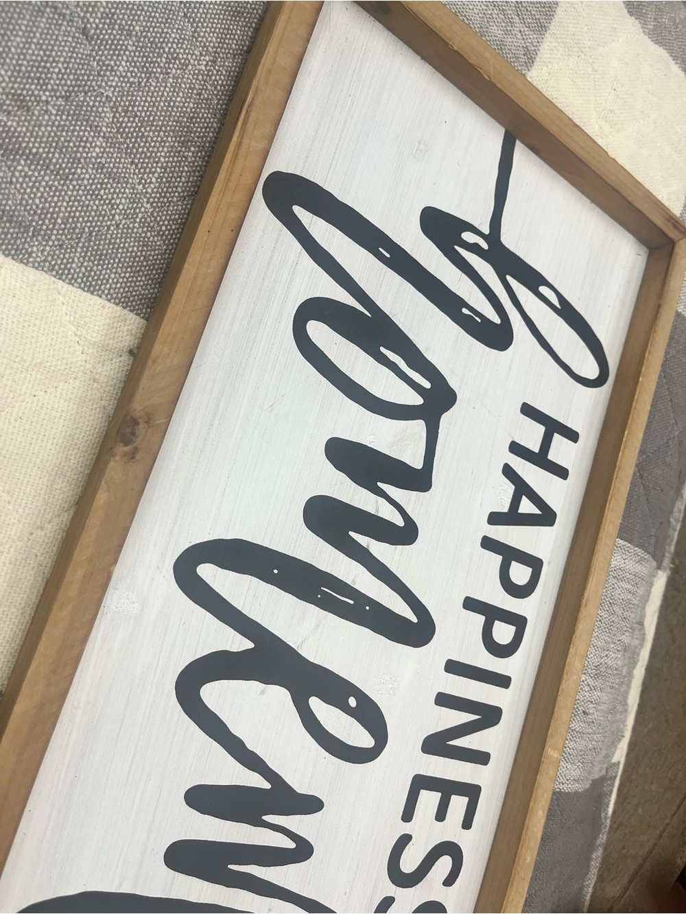 Framed "Happiness" Wood Wall Sign - White & Black